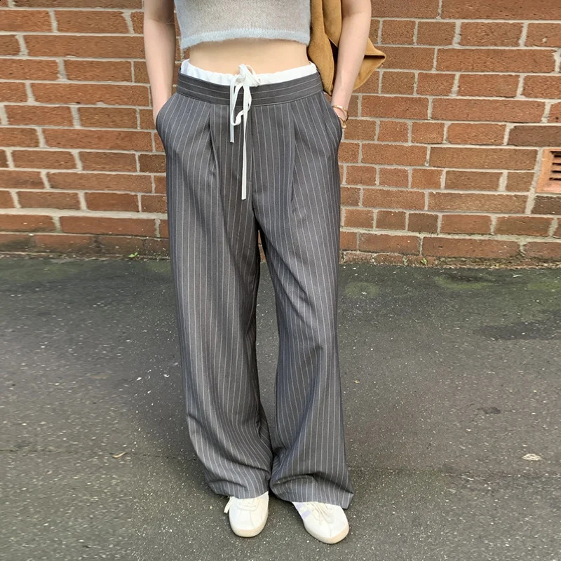 Womens Baggy Striped Pants Vintage Y2k Harajuku Aesthetic Streetwear High Waist Wide Leg Trousers 2000s Trashy Fashion Clothes 240821