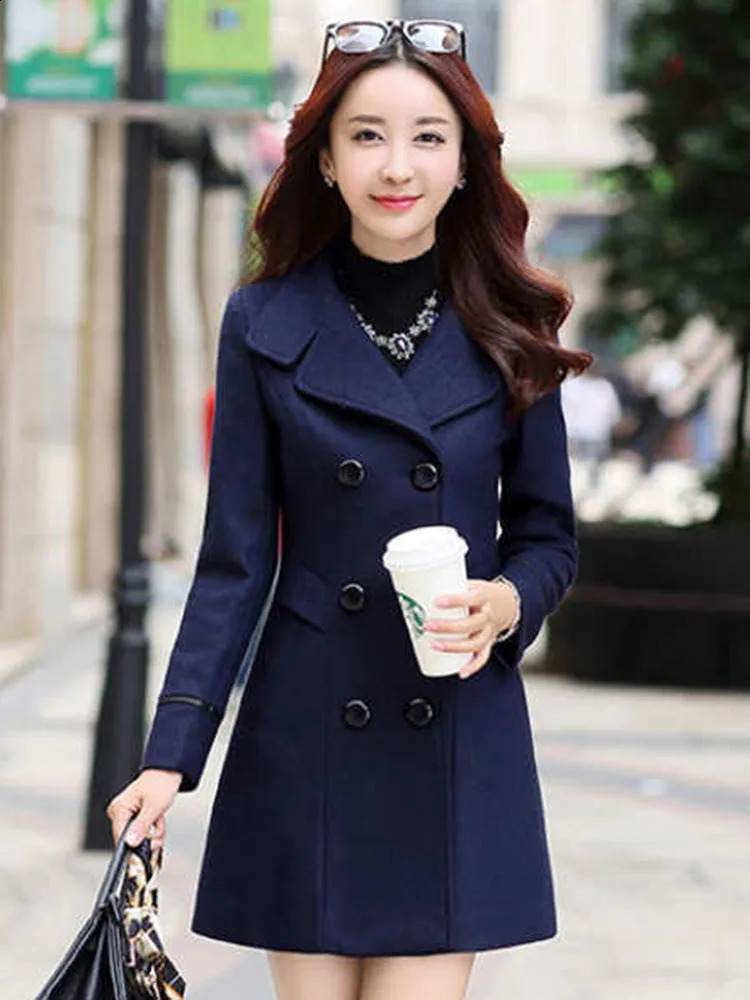 Autumn Winter Plus Size Jacket Womens Double Breasted Solid Color Coat Korean Slim Female Woolen Jacket Womens 240822