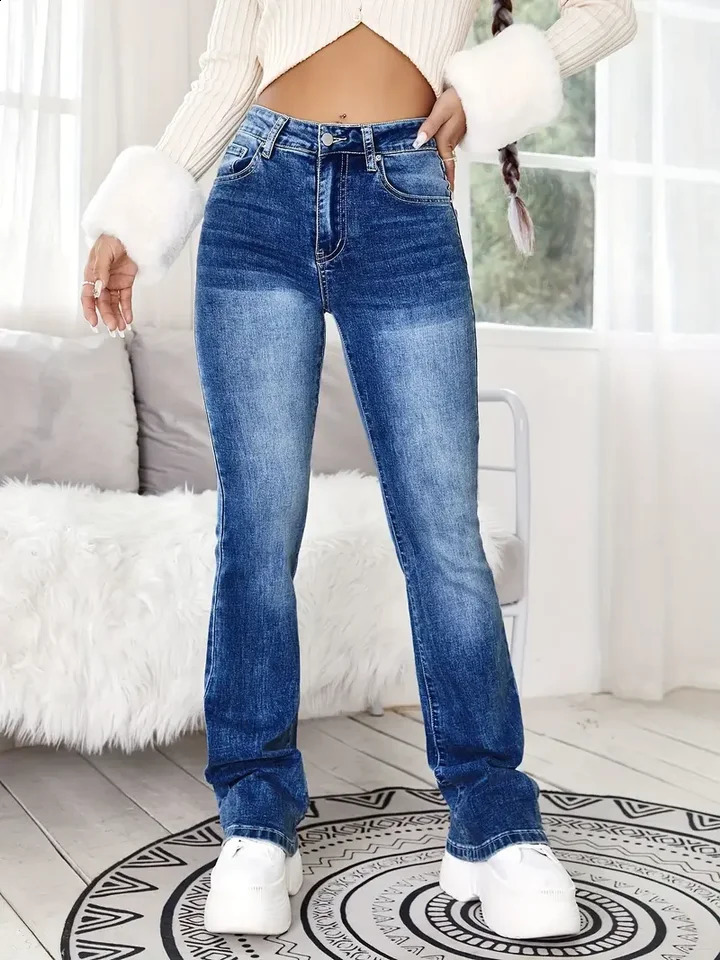 Spring Summer Blue High Rise Flared Jeans Women Casual Vintage Skinny Bell Bottom Mom Jeans Korean Slim Denim Y2k Long Pants 240821