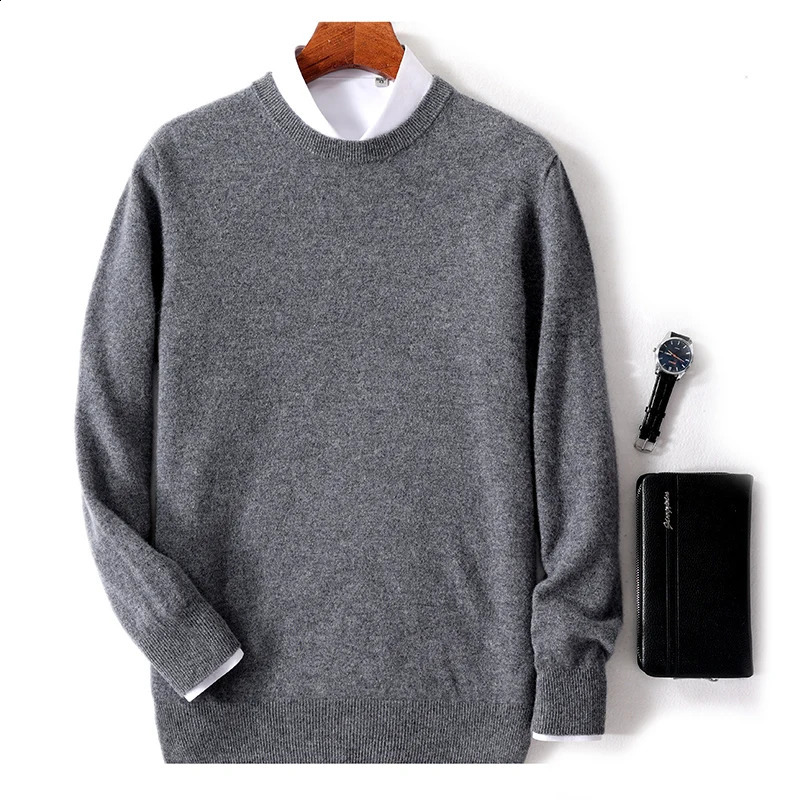 AutumnWinter 100% Beautiful Slave Pure Wool Mens Oneck Casual High end Sweater Plus Size Knitted Bottom 240821