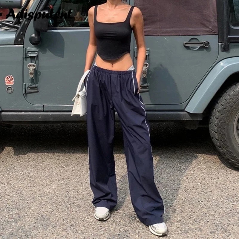 Stripe Patchwork Women Cargo Pants American Style Fashion Streetwear Loose Wide Leg Pants Y2K Female Hip Hop Sweatpants 240821