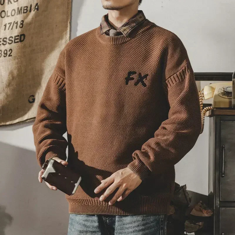 Mens clothing embroidery knitted sweater mens black floral round neck Crewneck Korean fashion ugly heat trend street X 240821