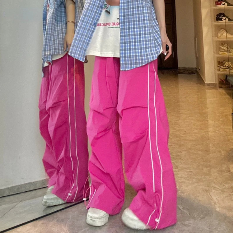 Pink Y2K Track Pants Women Harajuku Quick Dry Sports Trousers Streetwear Hip Hop Wide Leg Sweatpants Female Casual Oversized 240821