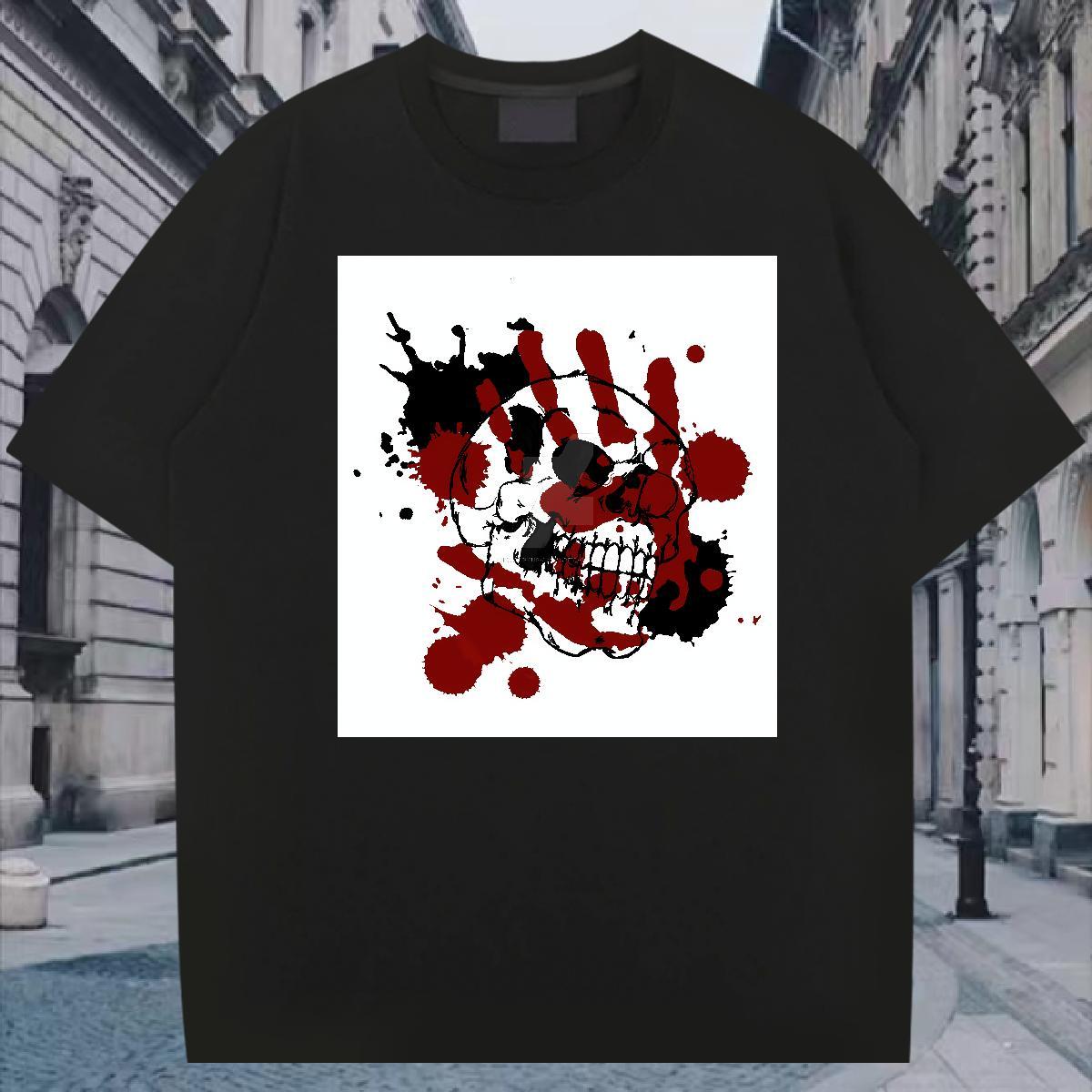 DIY Street wear Hip Hop Couples T Shirts skull Round Neck Short Sleeve 230g Pure Cotton Mens T Shirts Brand Plus Size Cartoon Tee Shirt