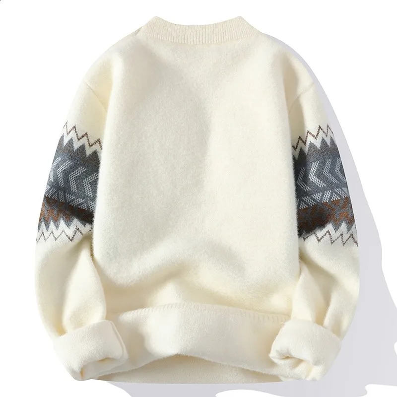 Classic Mens Knitted Pullover Sweater Retro Pattern O Neck Loose Fitting Autumn/winter Warm Casual Tops High Street Sweater 240821