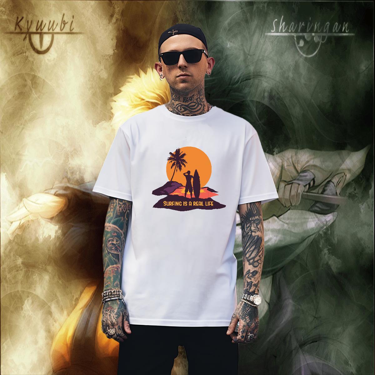 Comfortable Men Tshirts Sport 230g 100% Cotton Plus Size Custom Round Neck Short Sleeve tree Man T Shirts Fashion Casual Clothes