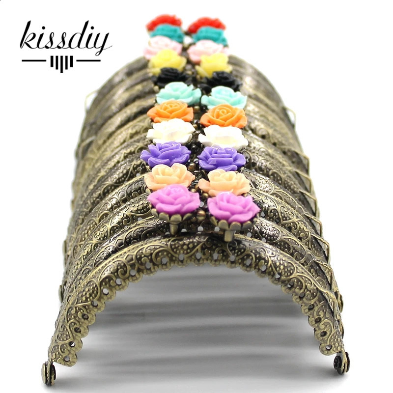 KISSDIY 10 pieces 8.5CM rose head pattern wallet frame antique bronze semi-circular shape bag kiss buckle lace metal DIY bag accessories 240821
