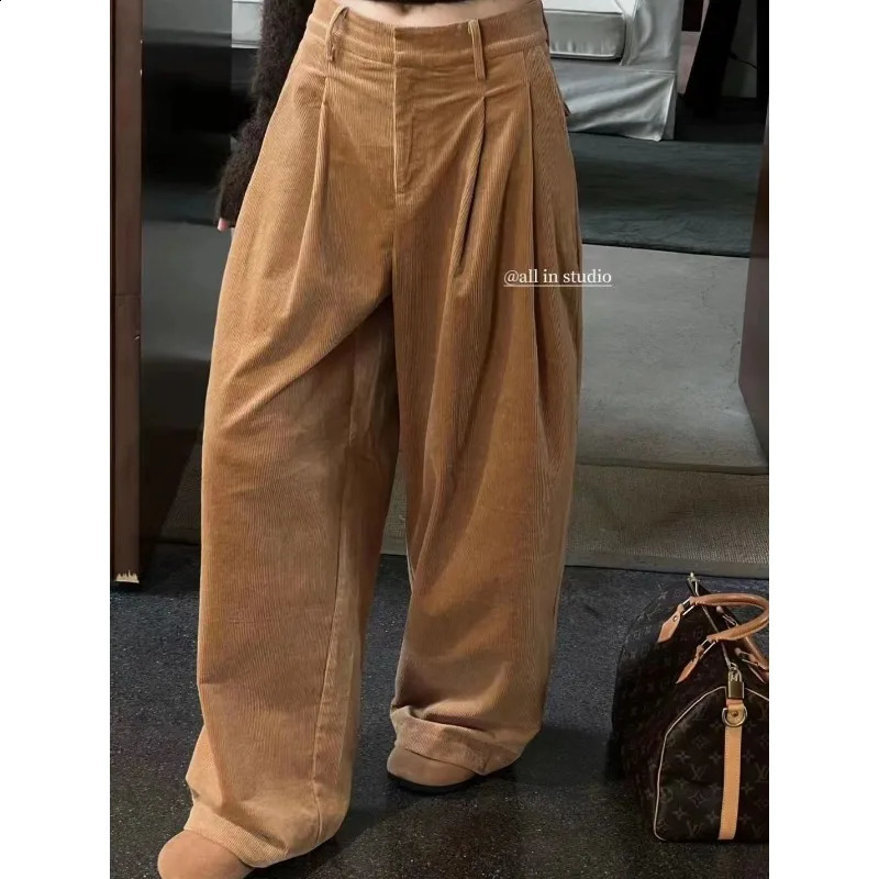 Deeptown Vintage Y2k Women Corduroy Pants Harajuku Oversized Wide Leg Trousers High Waist Baggy Korean Fashion Autumn Casual 240821