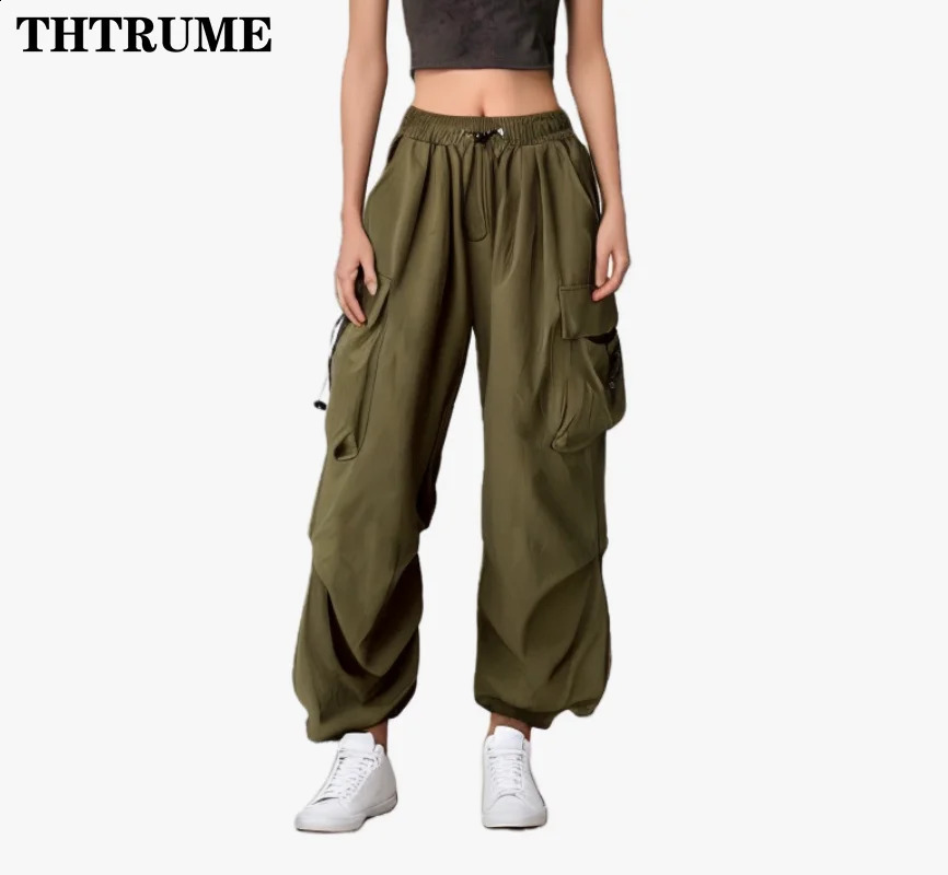 High Street Vintage Cargo Pants Women Y2K Fashion Oversized Elastic Wasit Chic Baggy Trousers Casual Office Lady Streetwear Pant 240821