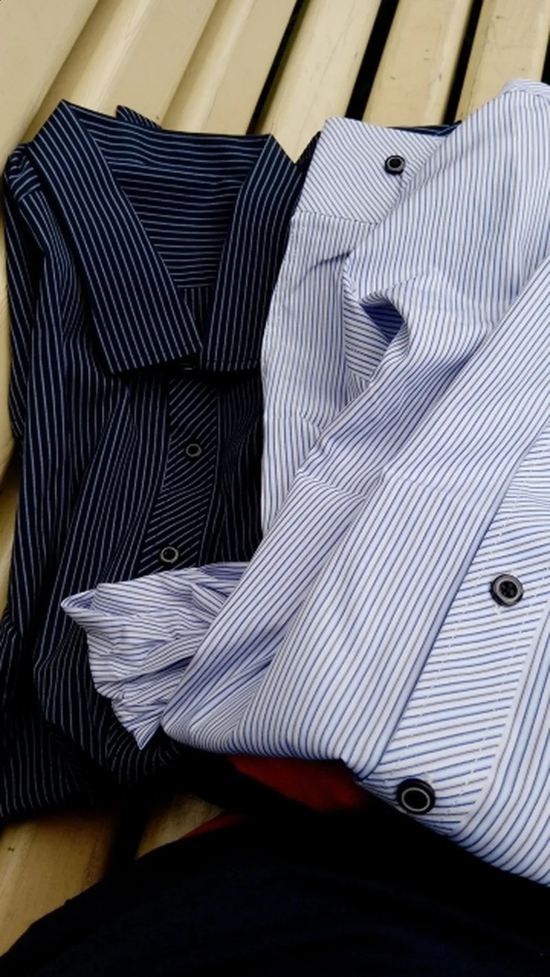 Plus Large Size 8XL 7XL 6XL 5XL 4XL Social Dress Shirts Mens Business Casual Long Sleeved Shirt Classic Striped Male Purple Blue 240822