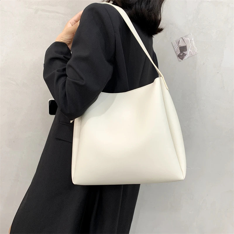 High quality 2-piece/set large capacity shopping bag solid color wide shoulder strap soft PU leather womens handbag 240822