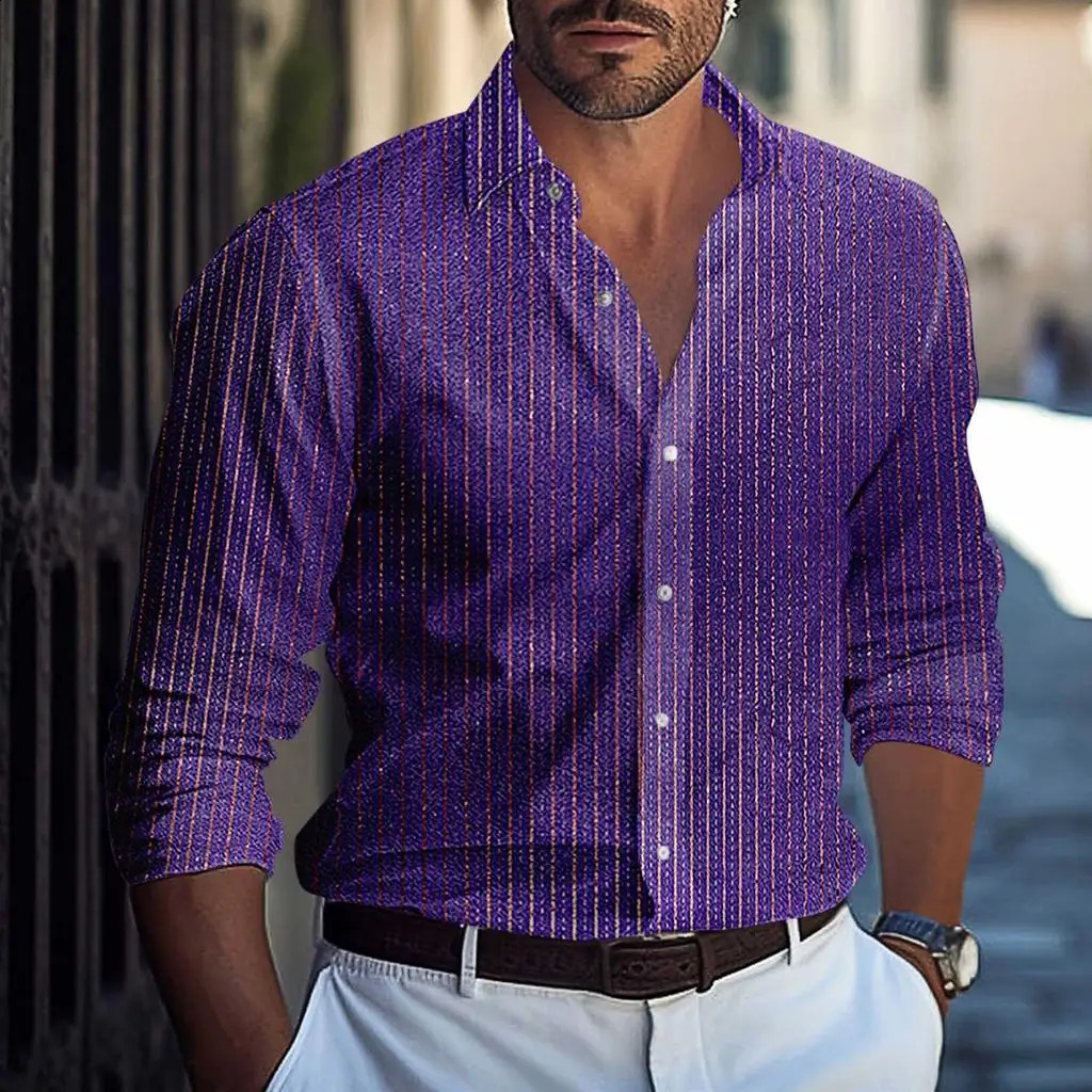 Gradient Printed Mens Long Sleeved Shirt Business Casual Shirt Work Commuting Formal Occasion Shirt MB12 240822