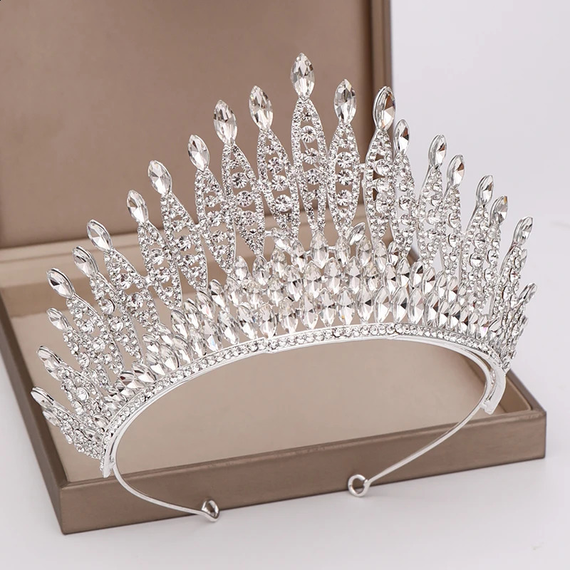 Trendy Silver Color Rhinestone Crystal Queen Big Crown Bridal Wedding Tiara Women Beauty Pageant Bridal Hair Accessories Jewelry 240814