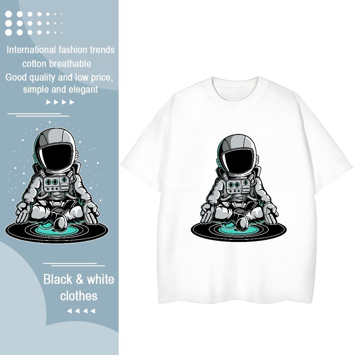 Comfortable Women Tshirts 100% Cotton 230g cosmonaut Summer Casual T Shirt For Woman Breathable Crew Neck Black Oversized Tops Tees