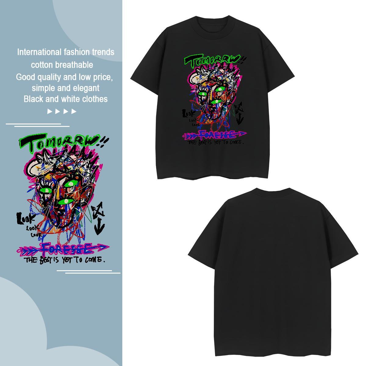 Customized graffiti Men Tees 230g Cotton Mens T Shirts DIY Printed Anime Printing Street Round Neck Short Sleeve TOP Quality Clothings