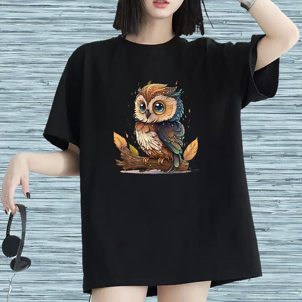 New Woman T Shirts Breathable Short Sleeve 230g Cotton Couples T Shirts Custom Printed Owl Outdoor Unisex Wear