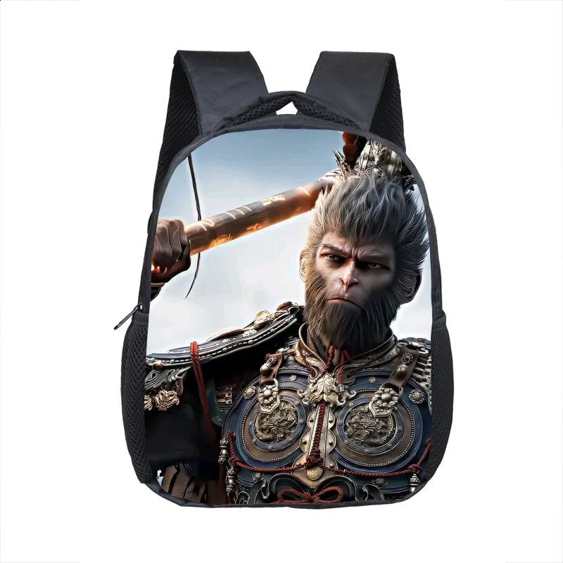 2024 New Black Mythical Martial Arts Game Surrounding Students Backpack Cartoon School Bag Kindergarten 3-5 Year Old Monkey King 240822