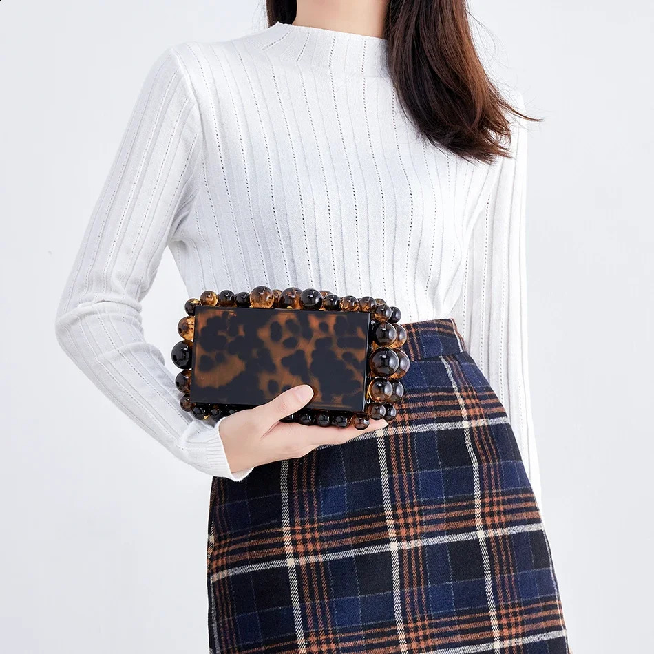 Womens transparent acrylic box evening clutch bag used for wedding parties y gold foil bead wallet and handbag ner highquality 240822