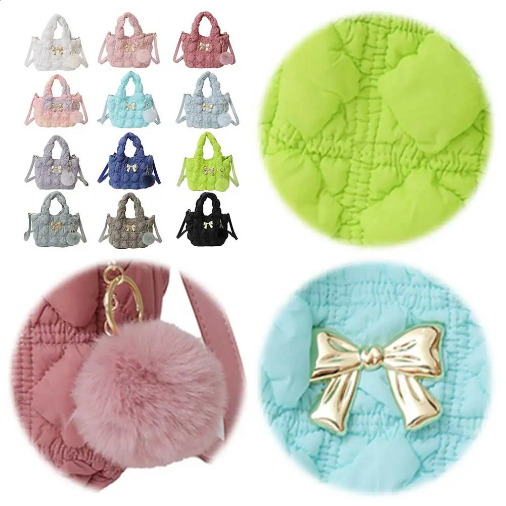 Puffer Shoulder for Women Adjustable Strap Hobo Nylon with Fluffy Ball Handbag Top Handle Purse Travel Shopping Bag 240822 960f