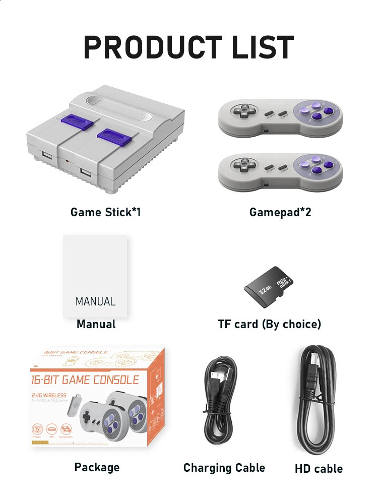 VILCORN 16 bit wireless/wired retro video game console with built-in 4800Everdrive games SNES NES FC home gaming console 240810