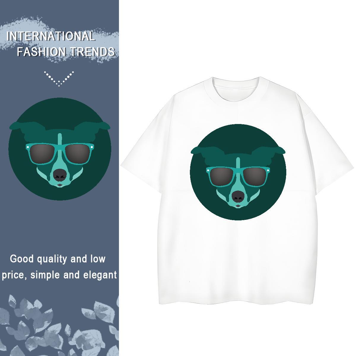 2024 Casual T-Shirts Short sleeve Soft 230g 100% Cotton Women Tshirts Plus Size Cartoon dog Outdoor Loose Tees