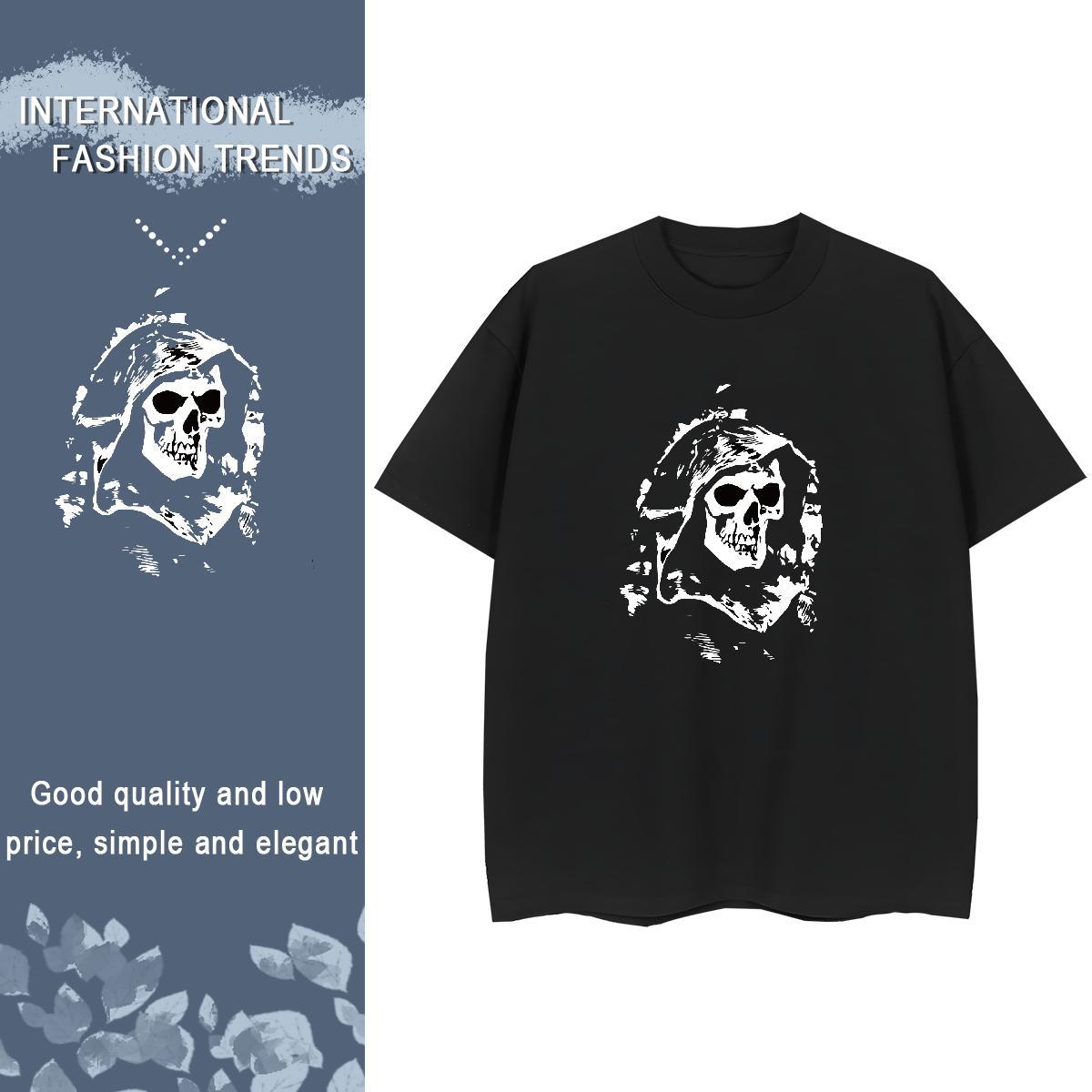 Fashion T shirt 230g Cotton Short sleeve Soft Beach skull Women Tees Brand Black Oversized Top Shirts