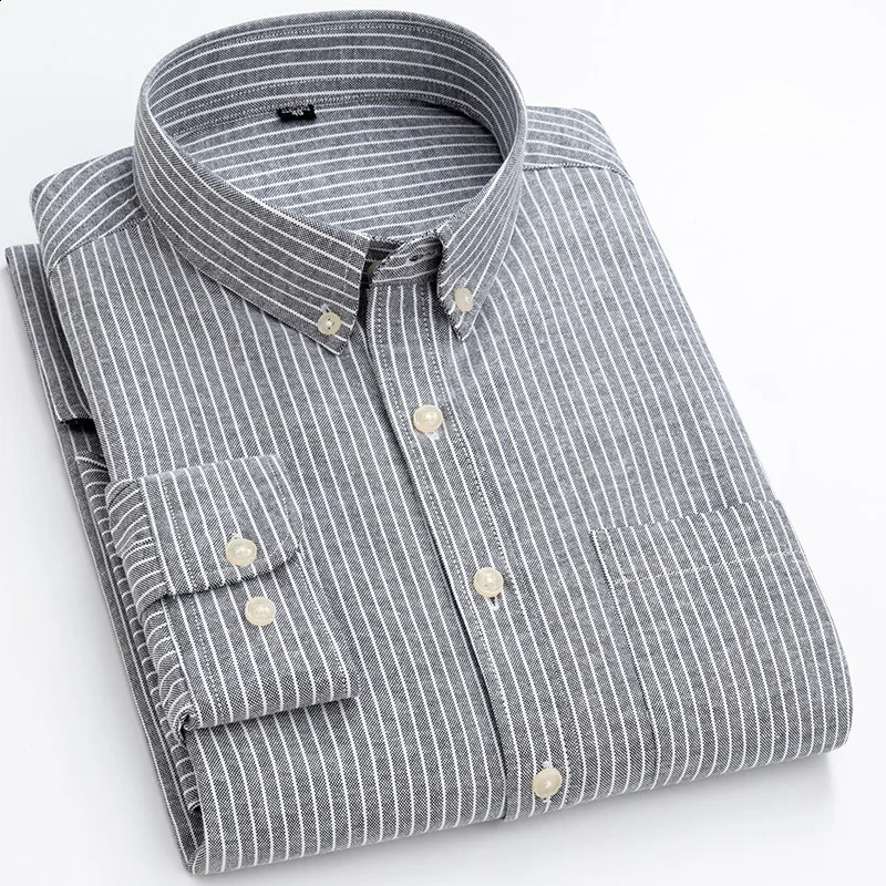 Business Mens Plaid Shirts Casual Classic Long Sleeve Oxford Stripe Dress Shirts Excellent Male Office Tops Clothes 240822