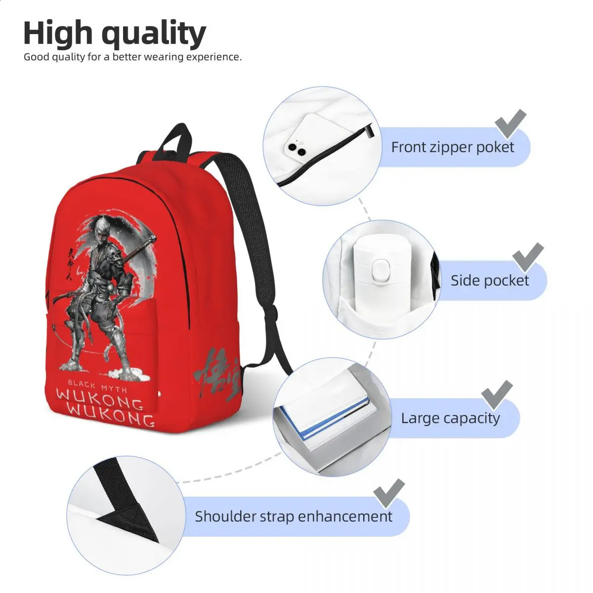 The most game backpack of Black Mythical King Kong for men and women light office work School gift zipper closure Knapsack 240822