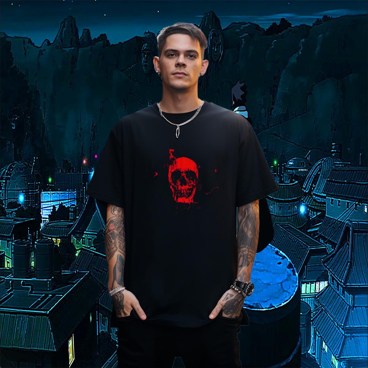 2024 Summer blood Mens Tshirts 230g 100% Cotton Mens T Shirts DIY Printed Anime Printing Street Crew Neck Brand Polos
