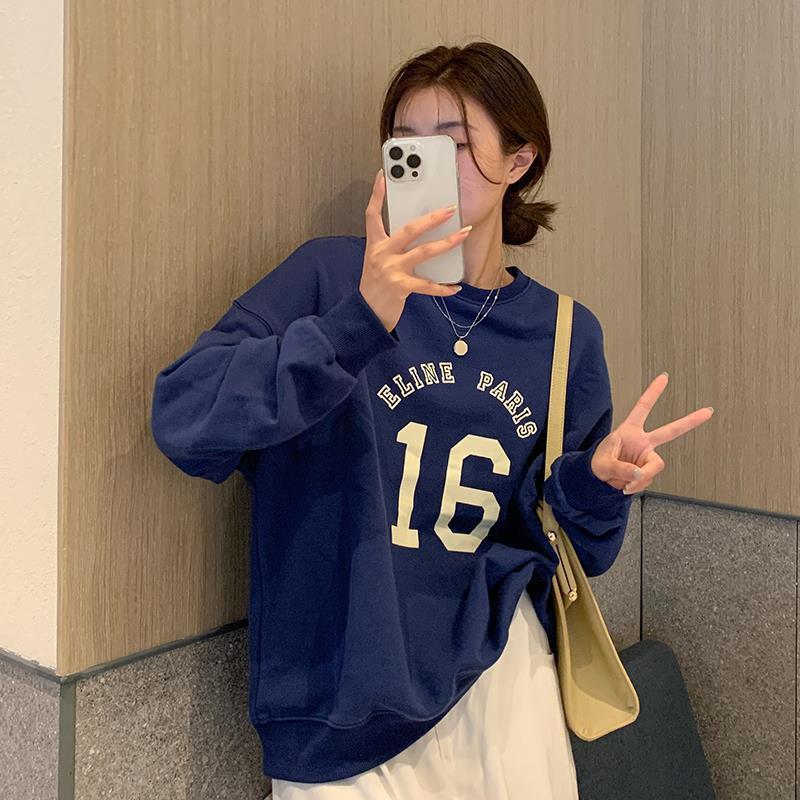 Spring and Autumn New Korean Edition Thin Letter Printed Versatile Loose BF Style Large Size Long Sleeve Hoodie Women's Top dongdumaoyi