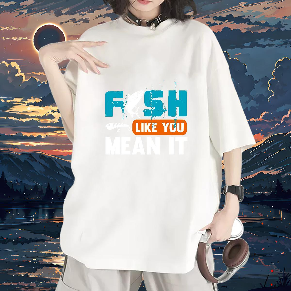 Female Lady T shirt 230g 100% Cotton fish Sports Street Wear T Shirt For Woman Crew Neck Cartoon Printing L-4XL Polos