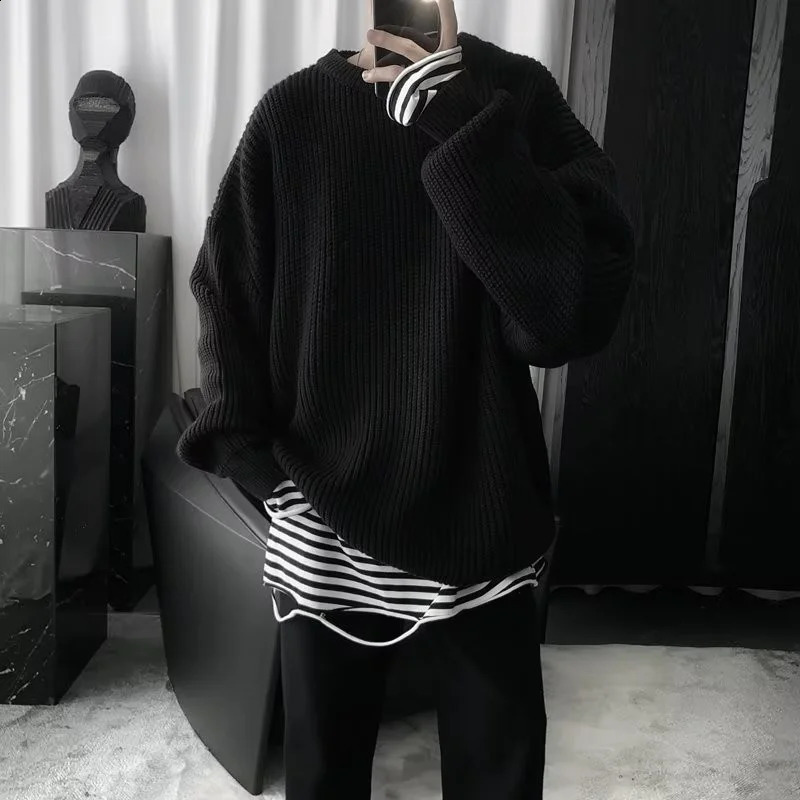 Black Icon Solid Color Casual Mens Sweater 240821