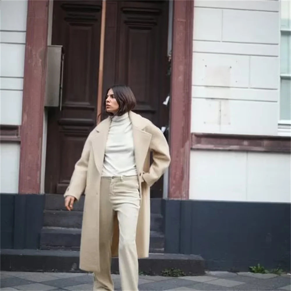 UNIZERA Autumn/Winter Product Womens Fashion Casual Polo Collar Long Sleeve Medium Length Woolen Coat 240822