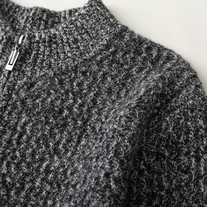 Autumn and winter 100% pure wool mens stand up collar loose thick zipper cardigan business casual sweater jacket 240821