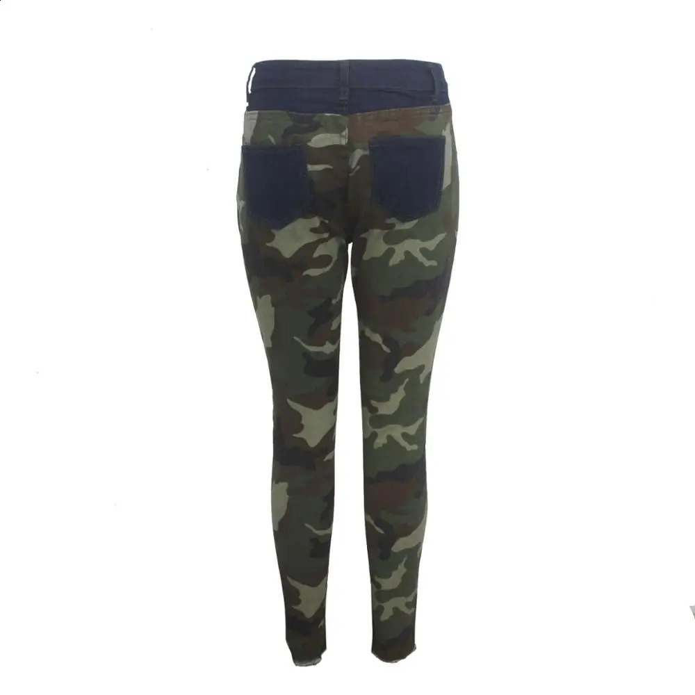 Autumn Winter Female Denim Pants Women Skinny Hole Spliced Camouflage Print Jeans Sexy Pencil Bandage Trousers 240821