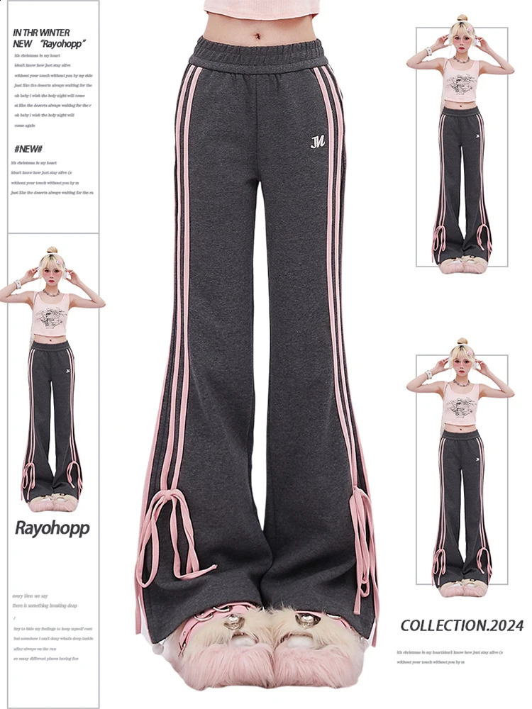 Women Korean Fashion 2000s Aesthetic Sporty Sweat Flare Pants Pantalones Long Trousers Joggers Y2k Kpop Vintage Chic Cute Core 240821