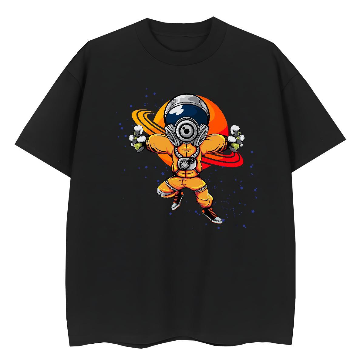 Free Shipping Couples T Shirts 100% Cotton 230g cosmonaut Casual Sport T shirt Short Sleeve O-Neck Customized Print Clothes