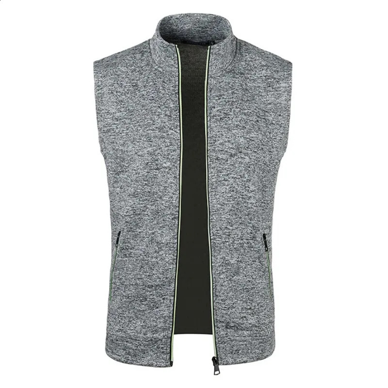 Autumn Mens Zipper Sleeveless Coats Outdoor Turtleneck Sweaters Breathable Solid Color Streetwear Jacket Vest Men Athletic Tops 240821