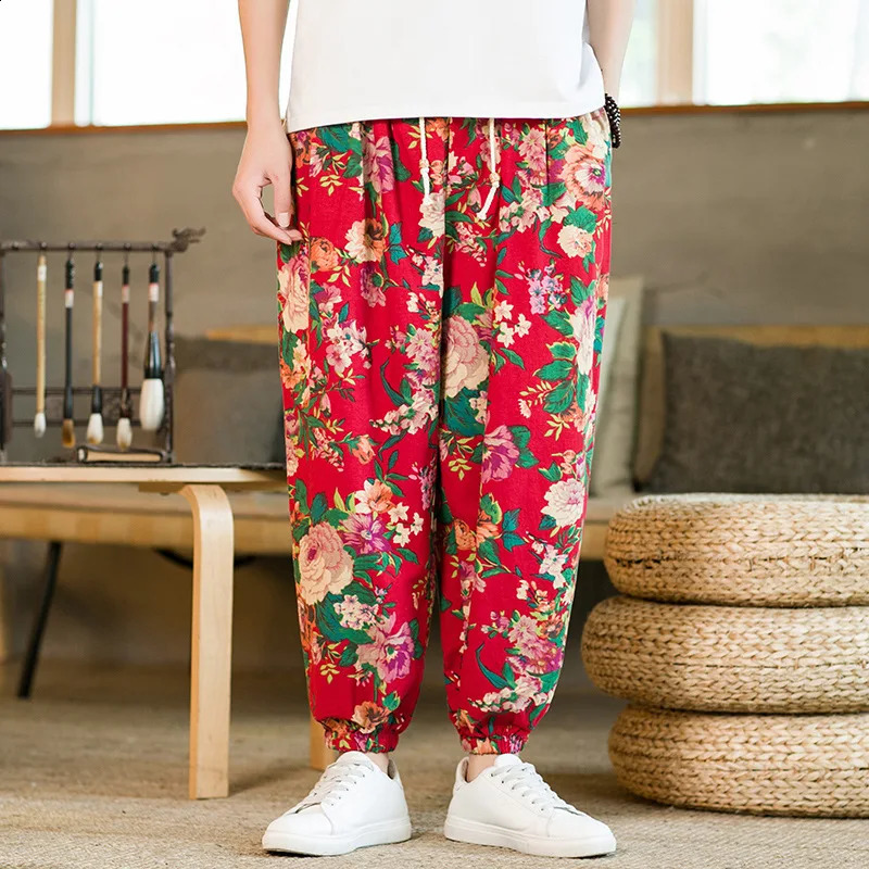 Fashion Mens Harem Pant Loose Comfortable Print Floral Party Pants Mens Casual Baggy Jogger Sweatpants 240822