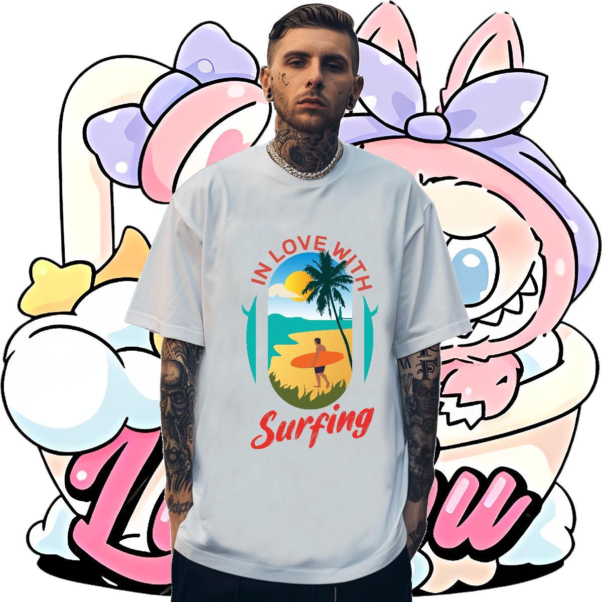 Cool Men Tops Tees Sports Casual 230g Pure Cotton DIY Printed Breathable Short Sleeve beach T shirt Fashion Tees Shirts