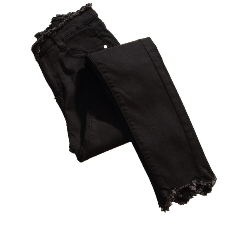 Spring 5XL Stretch Womens Jeans Streetwear Black Sexy Slim Tassel Skinny Pencil Pants Casual Female Denim Trousers 240821