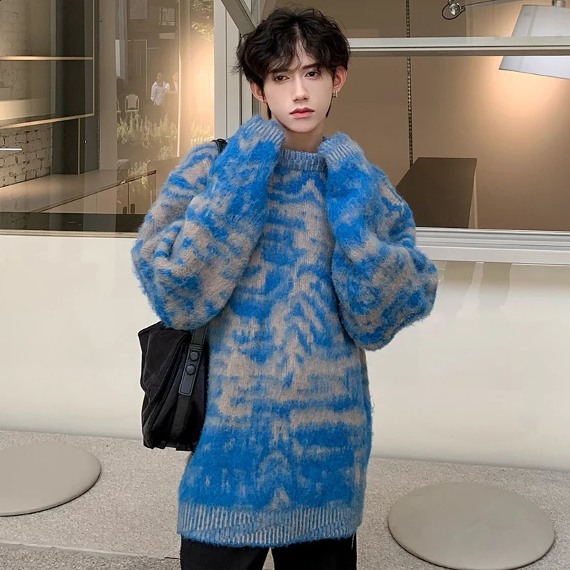 IEFB Round Collar Male Pullover Sweaters Casual Contrast Color Mens Knitting Pullovers Fashion Spring Korean Style 9C4162 240821