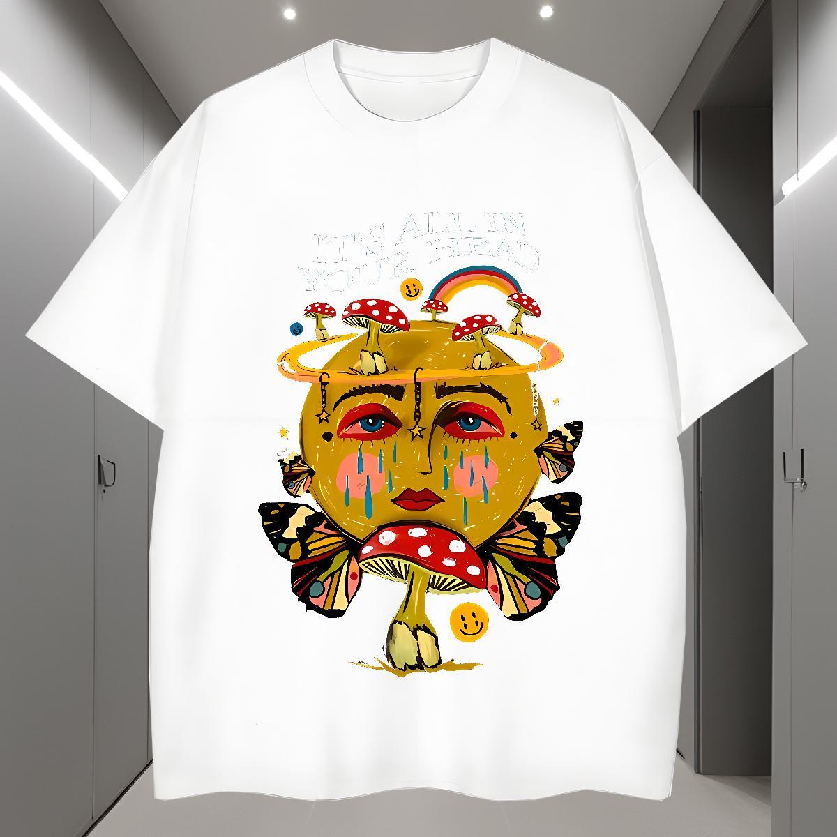 Brand Couples T Shirts 230g 100% Cotton Street Wear rainbow Breathable Short Sleeve T-Shirts for Men Popular DIY Anime Tee Shirt