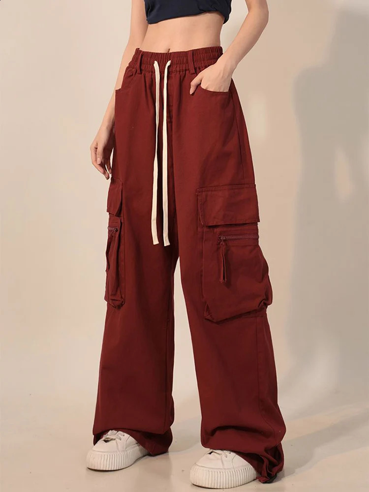 Zoki Y2K Cargo Pants Bf Vintage Streetwear High Waist Casual Straight Trousers Women Hip Hop Harajuku Pockets Wide Leg Pants 240821