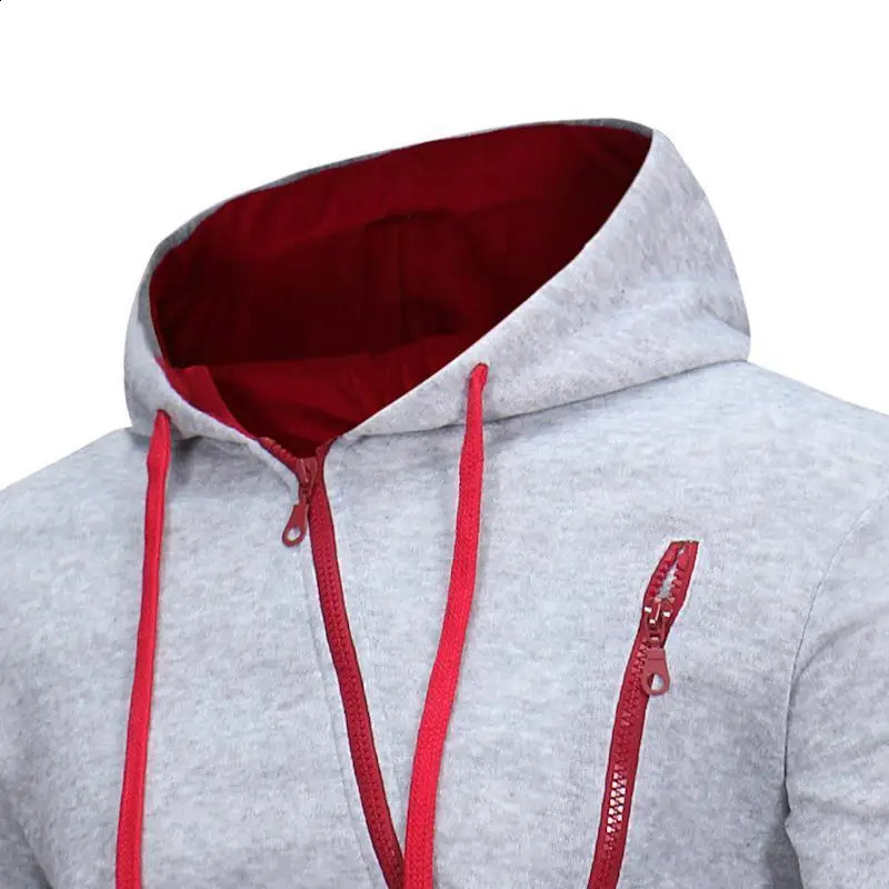 Casual mens hooded sweatshirt diagonal zipper jacket spring autumn trend custom streetwear 240822