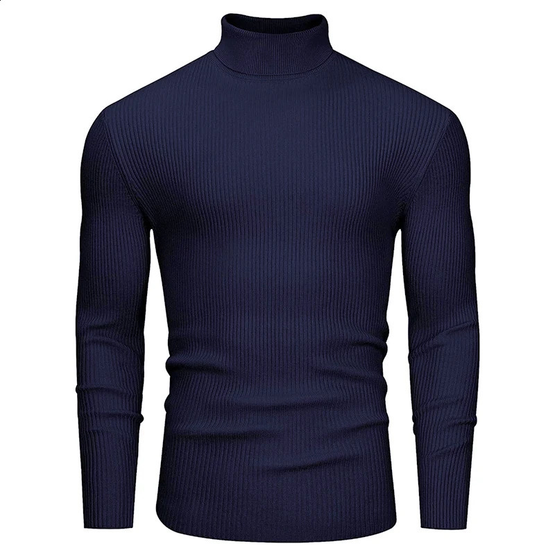 Mens Slim Fit Turtleneck Sweater Casual Twist Patterned Pullover Knitted Sweaters Autumn Long Sleeve Stripe Streetwear 240821