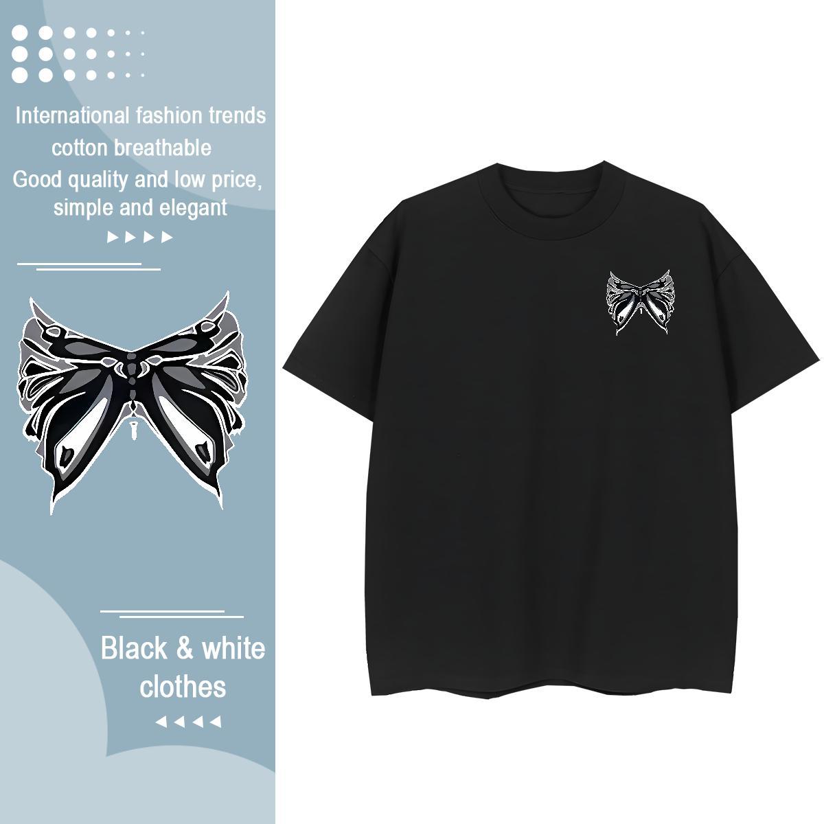 Fashion New T-Shirts for Women 230g 100% Cotton O-Neck Short Sleeve Hip Hop Street bowknot Unisex Tshirts Female DIY Anime Printed Top Tees