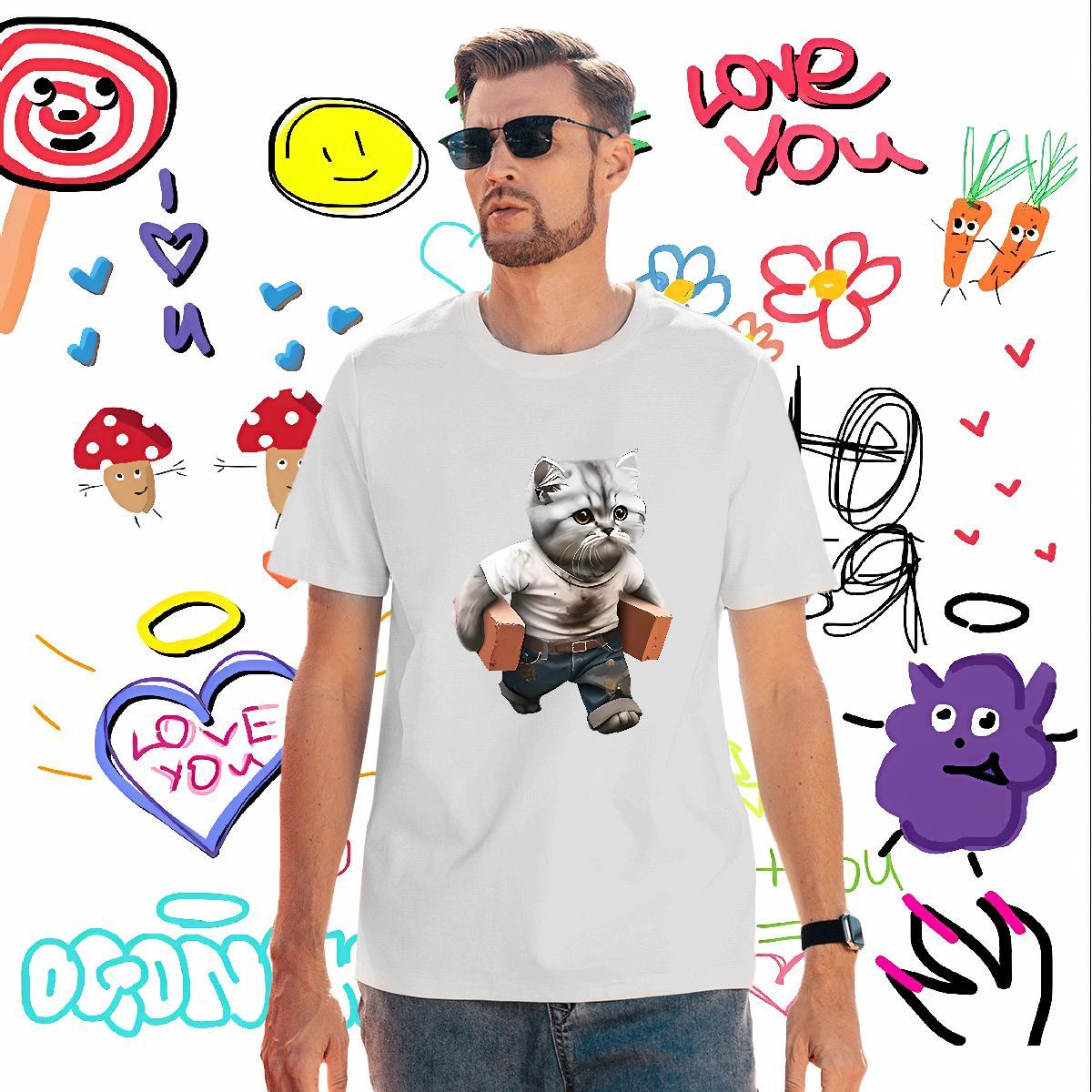 Unisex T-Shirts cat Breathable Casual Customized Print 100% Cotton 230g Couples T Shirts Classic Casual Wear
