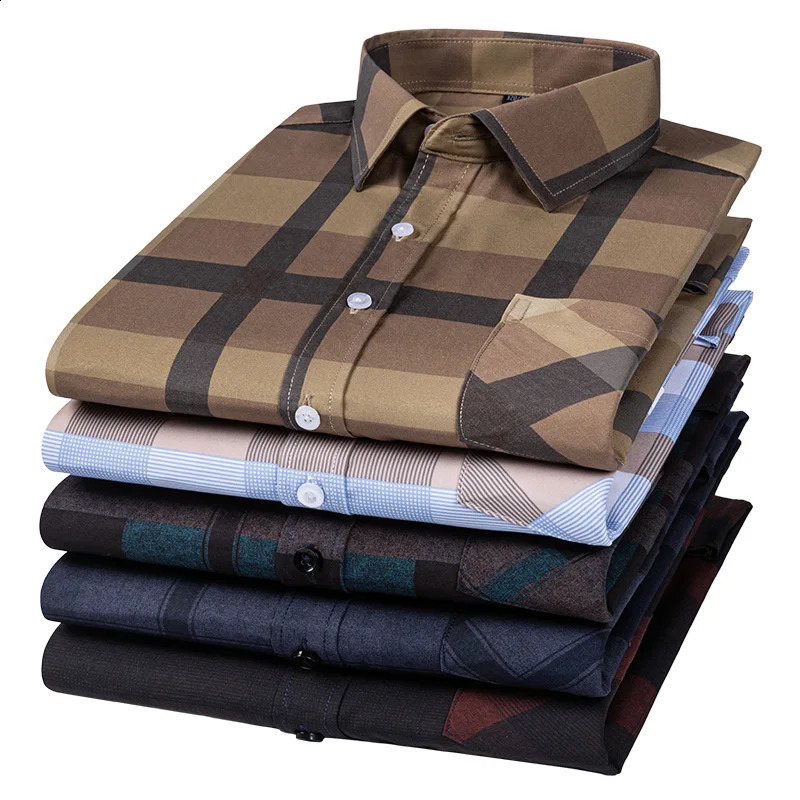 Shirts Plaid Men Autumn Long Sleeve Soft Casual Thin Business Cotton Polyester Slim Fit No-iron Daily Home Check Blouse 240822