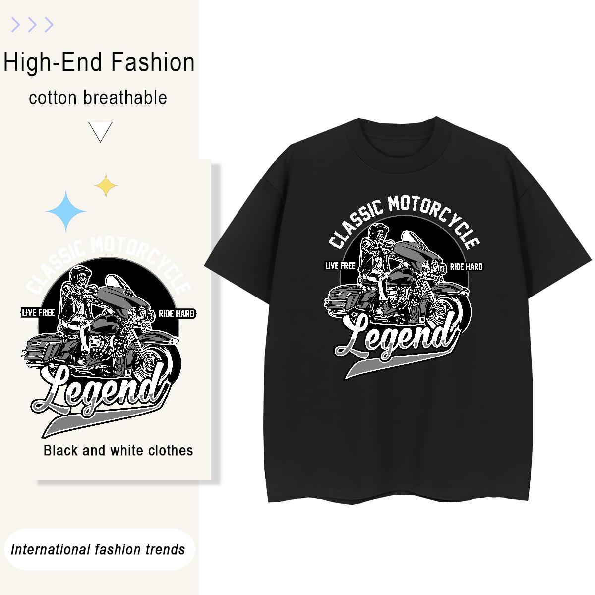 Cool Tshirts Beach 230g 100% Cotton Cartoon Print Short Sleeve O-Neck motorbike Mens T Shirts DIY Customized Tops Tees